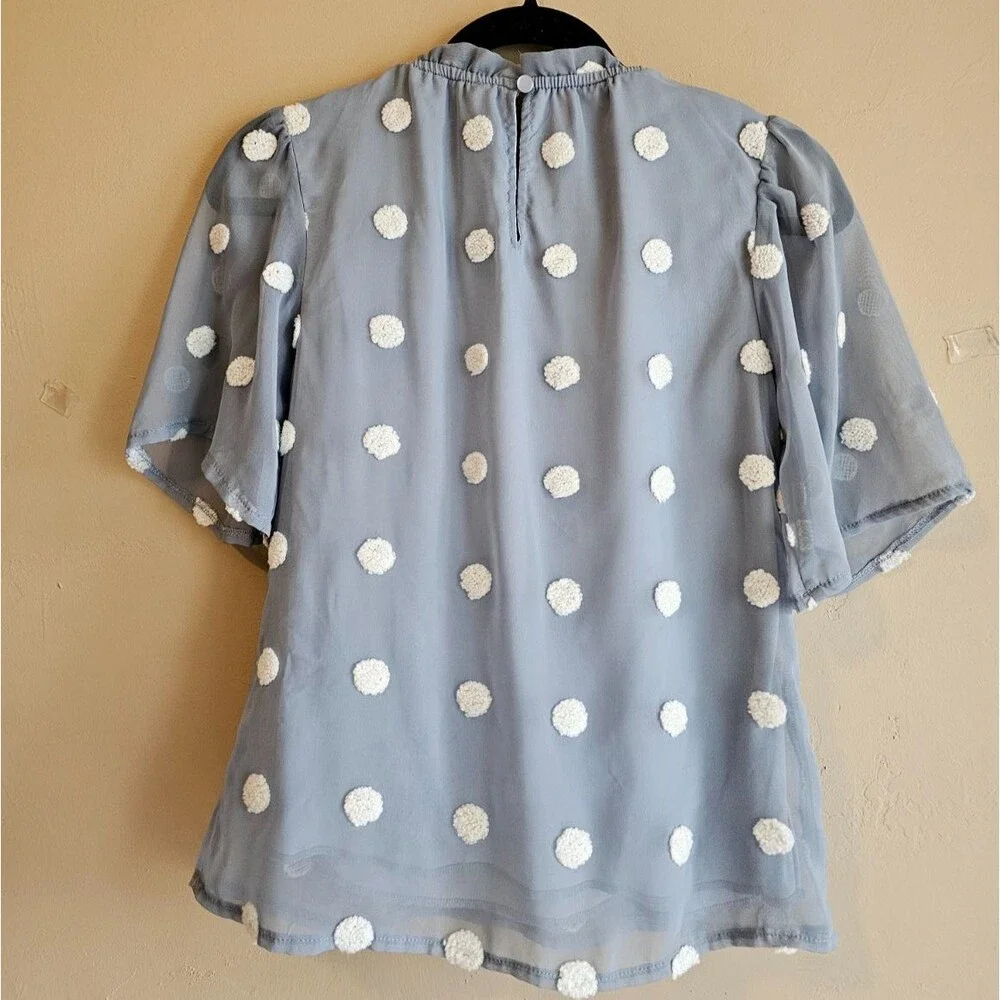 Yuni Los Angeles Size Sm Womens Blue Mesh Back Keyhole Short Sleeve Blouse